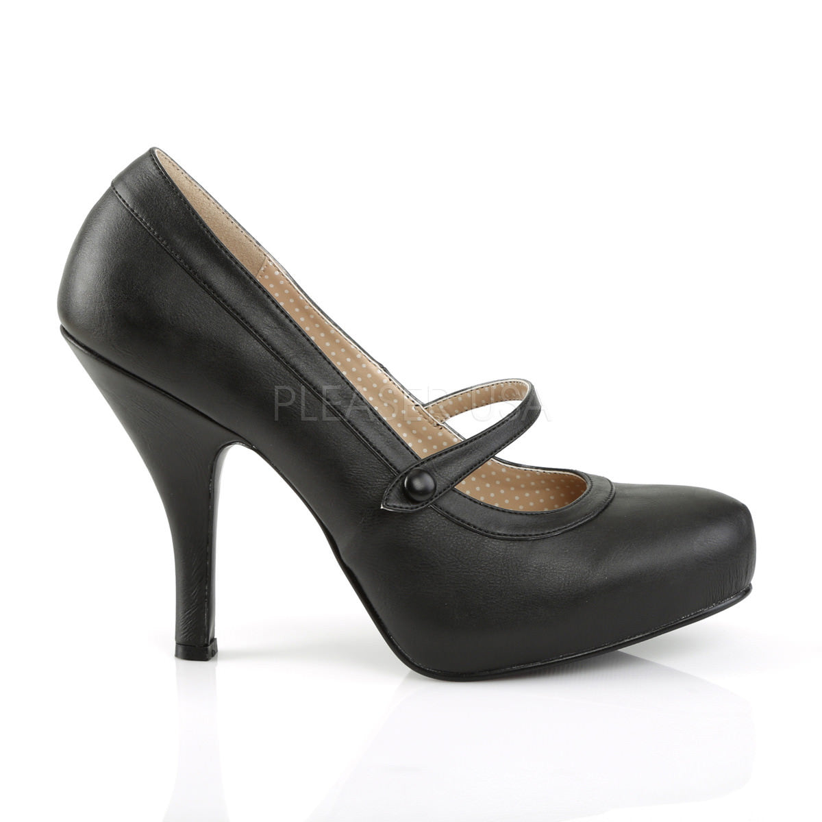 Pleaser Pink Label PINUP-01 Black Faux Leather Maryjane Pumps | Shoecup.com