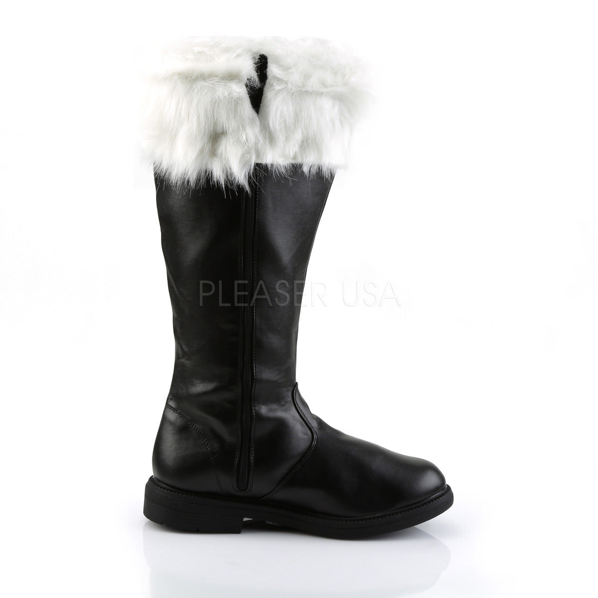 black boots with white fur trim
