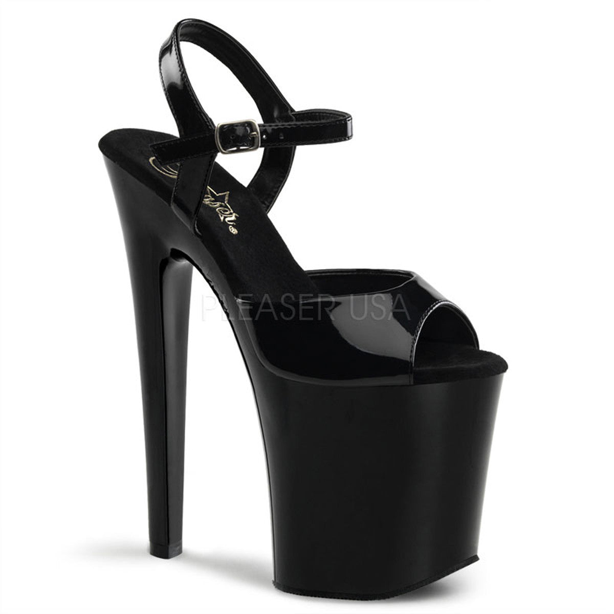 PLEASER XTREME-809 Black Patent 8 Inch Heel Ankle Strap Platform ...