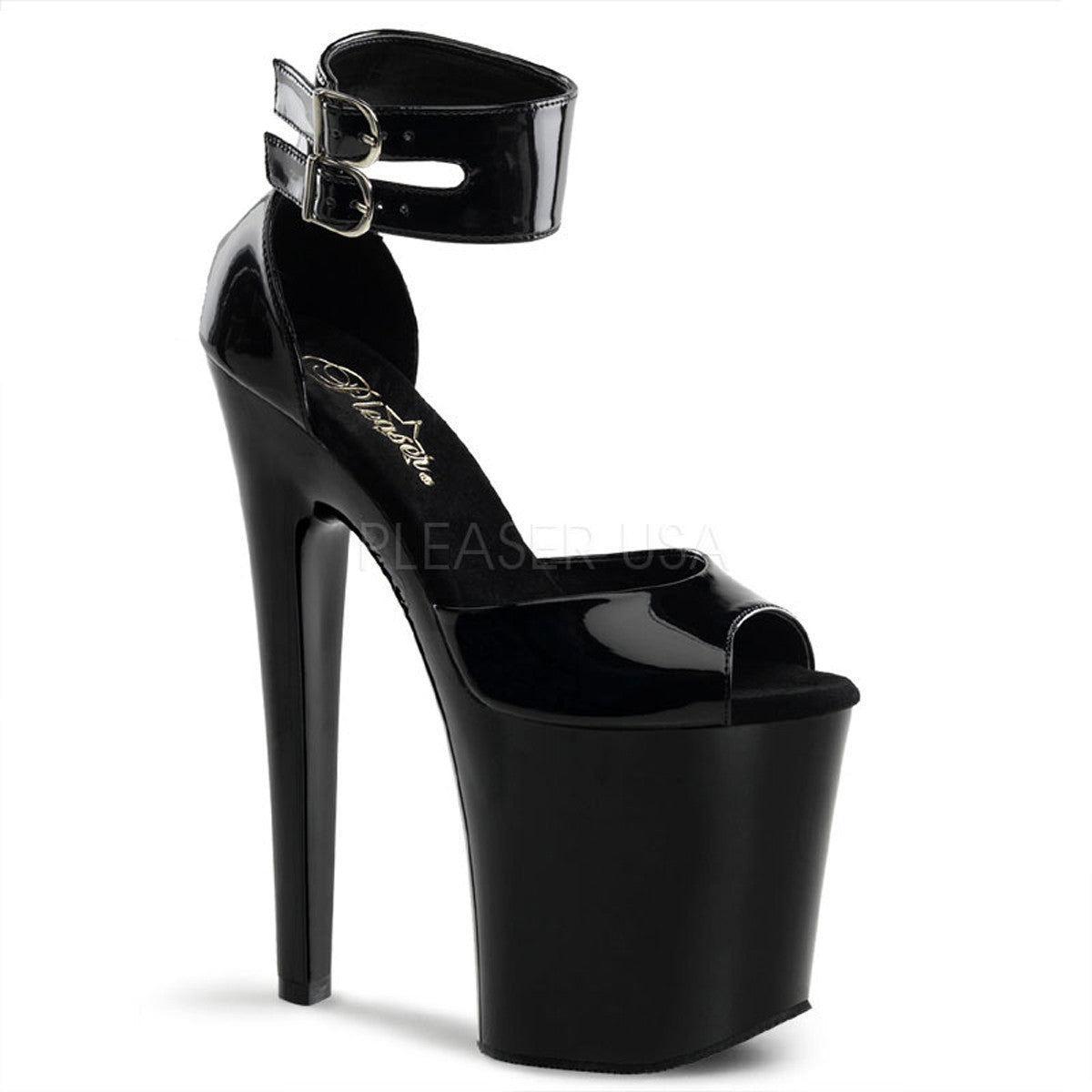PLEASER XTREME-875 Black Pat Platform Sandals | Shoecup.com