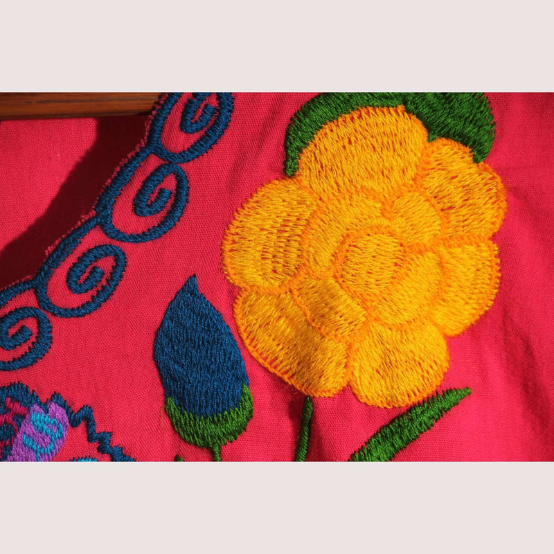 New Authentic Mexican Cotton Blouse/Top Ethnic Embroider Oaxaca Boho/Hippie Fuchsia