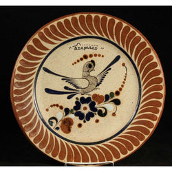 Mexican Ceramic Hanging Plate Initialed Bird Acapulco Hand Painted Fol