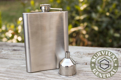 Survival General Stainless Steel 8 Ounce Flask Liquor