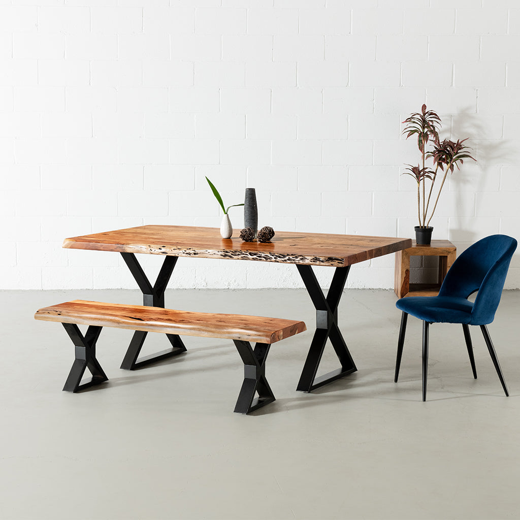 Acacia Live Edge Dining Table with Black X Shaped Legs/Natural Color - Wazo Furniture product image