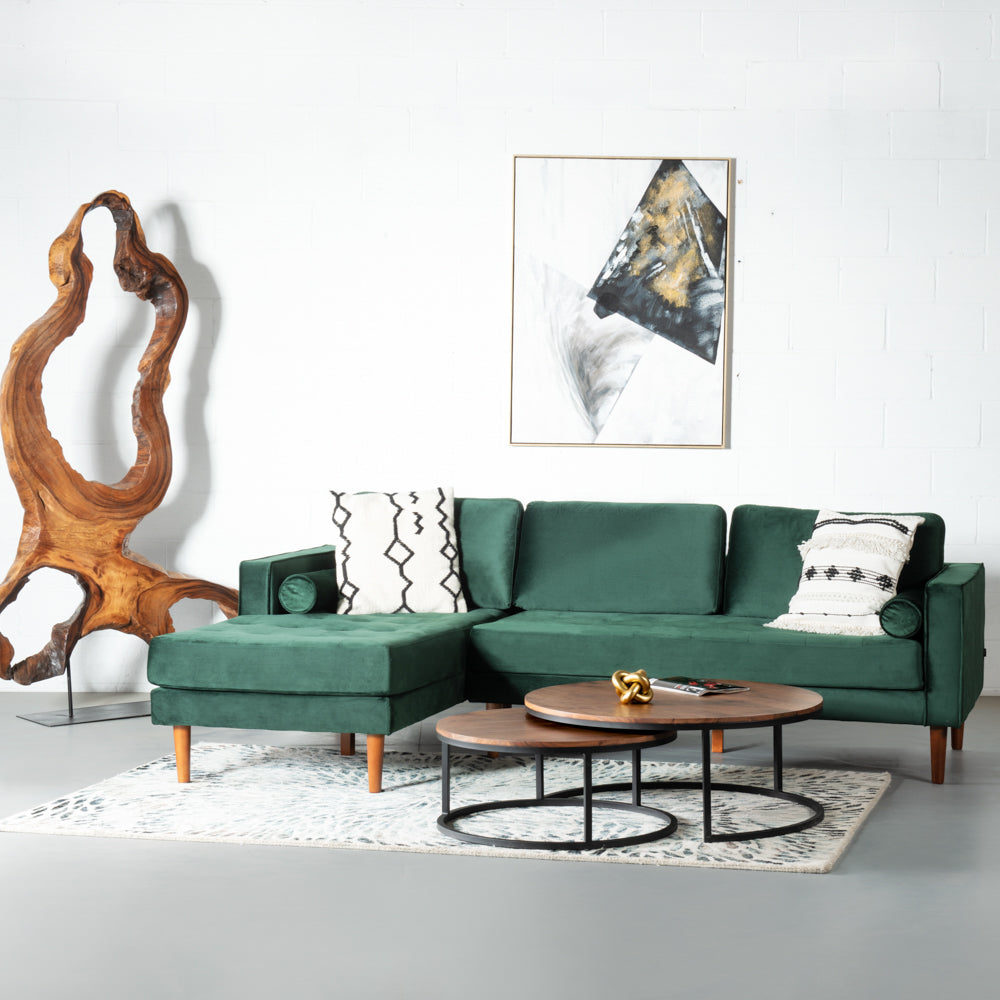 FONDA - Green Velvet Sectional Sofa - Right – Wazo Furniture