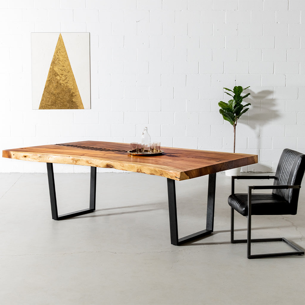 Live Edge Suar Table with Black U Shaped Legs/Natural Finish - Wazo Furniture product image