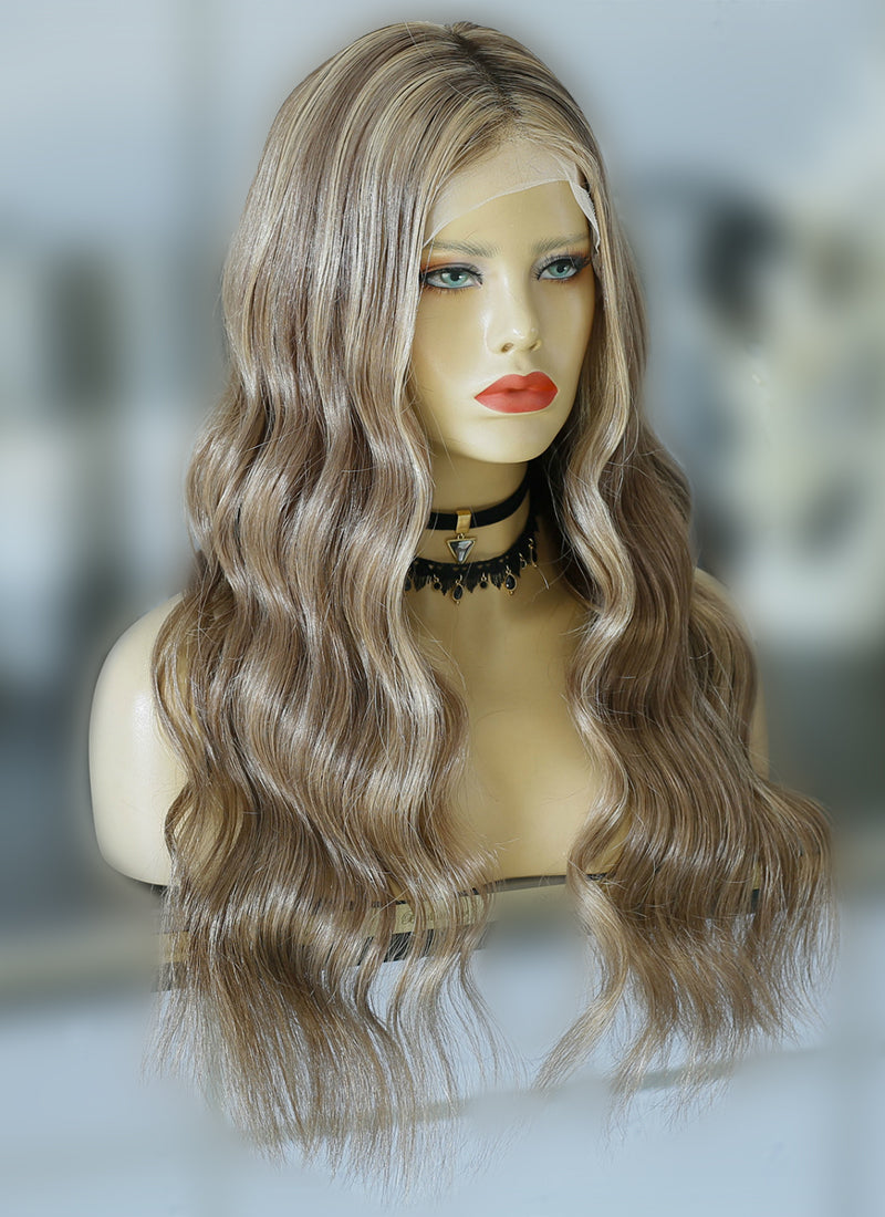 22 Long Wavy Blonde Mixed Brown Lace Front Virgin Natural Hair