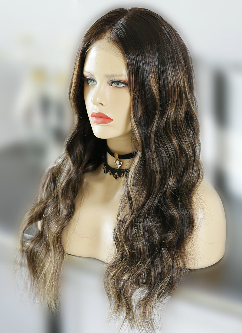 20 Long Wavy Blonde Mixed Brown Lace Front Remy Natural Hair Wig