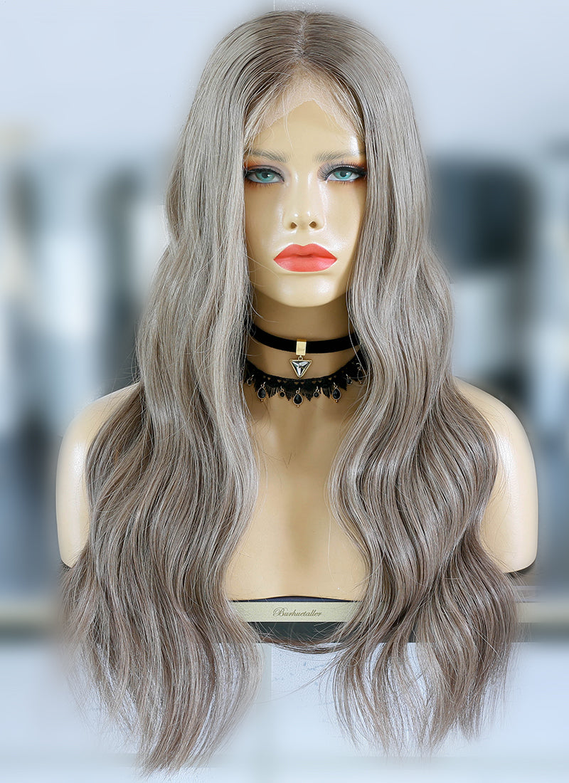 24 Long Ash Dark Blonde Wavy Lace Front Virgin Natural Hair Wig