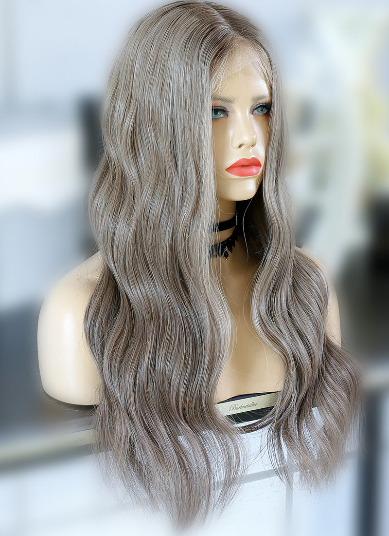 24 Long Ash Dark Blonde Wavy Lace Front Virgin Natural Hair Wig