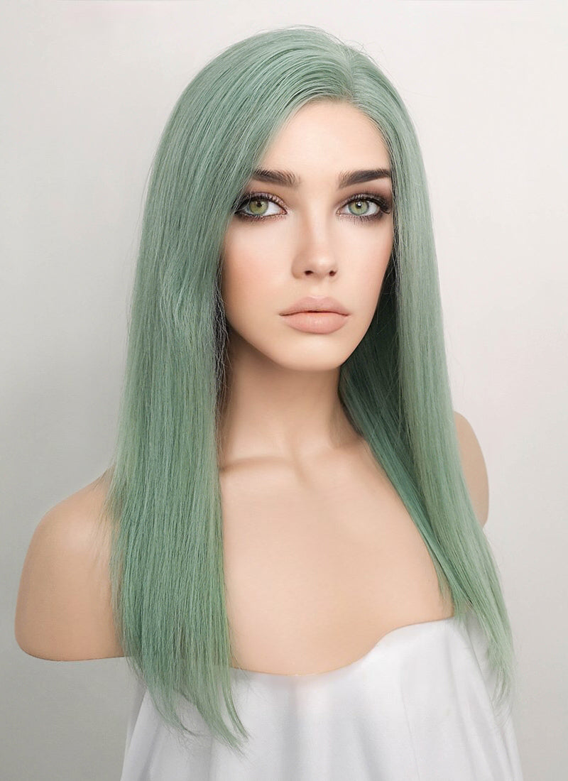 14" Medium Straight Light Green Front Remy Natural Hair Wig HH179 – wifhair