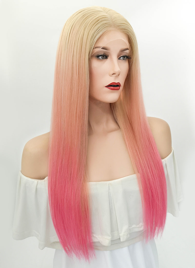 24 Long Straight Blonde Pink Ombre Full Lace Virgin Natural Hair