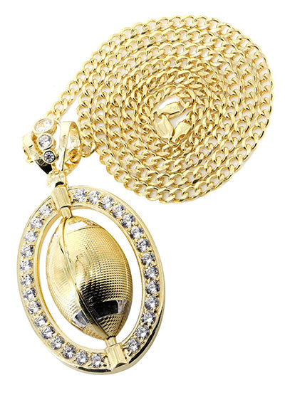 10K Yellow Gold Cuban Chain & Cz Football Pendant