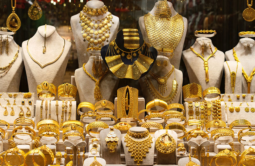 gold jewelry displayed in store