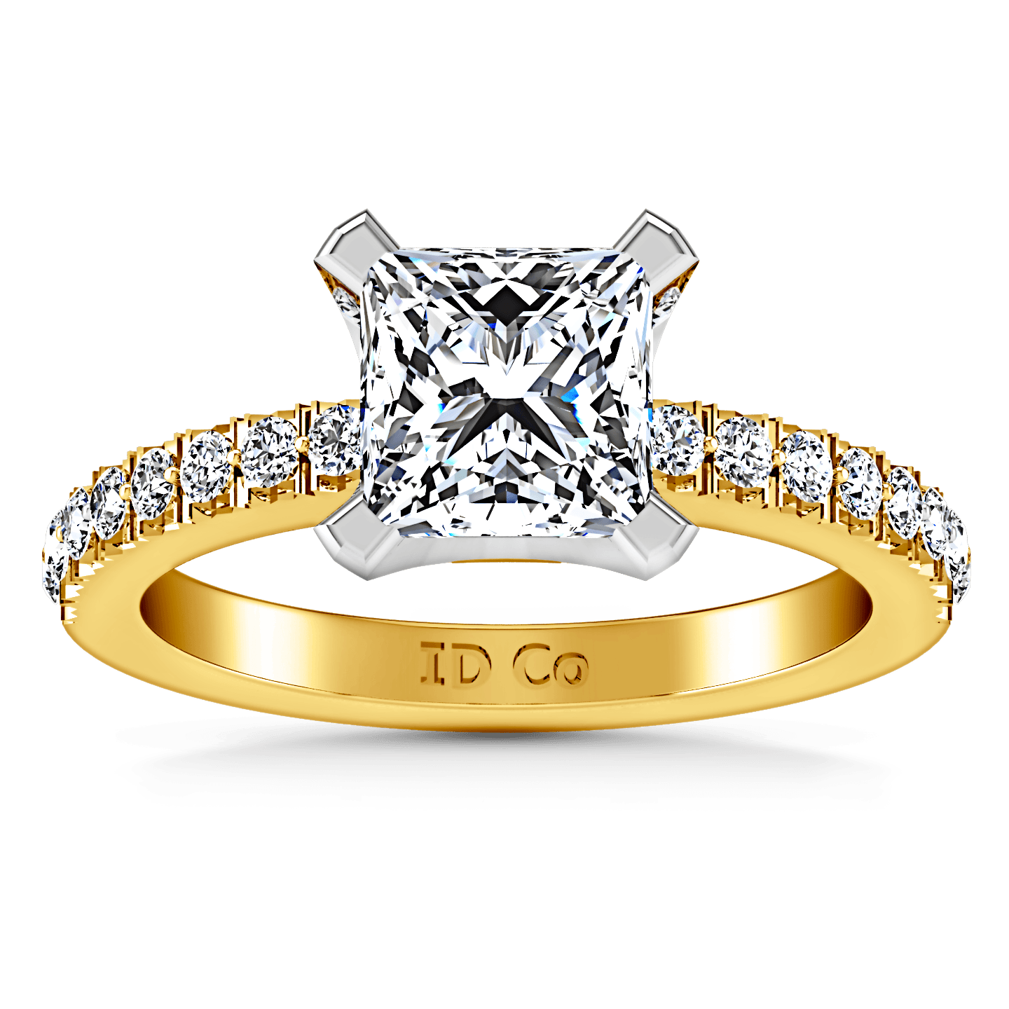  Pave Princess Cut Engagement Ring  Prima 14K Yellow Gold 