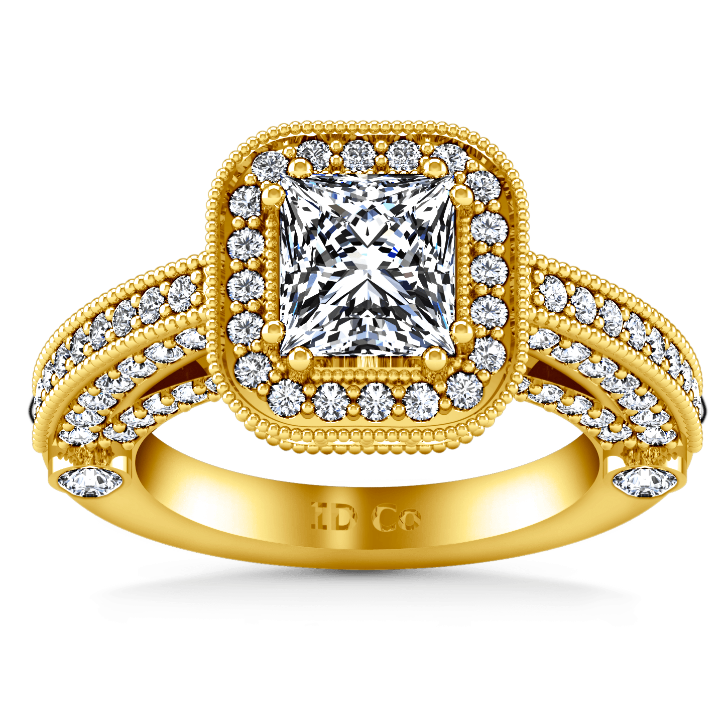 Halo Diamond Cushion Cut Engagement Ring Leilani 14K Yellow Gold – FrostNYC