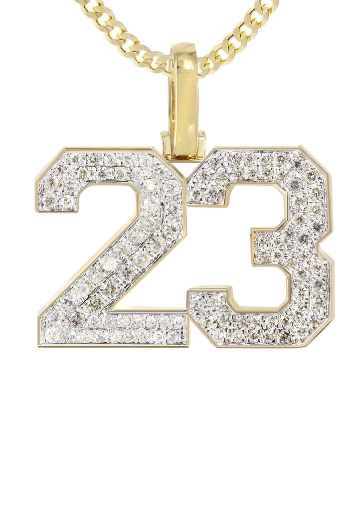 10K Yellow Gold | Jersey Number Diamond Pendant & Cuban Chain | 1.15 C