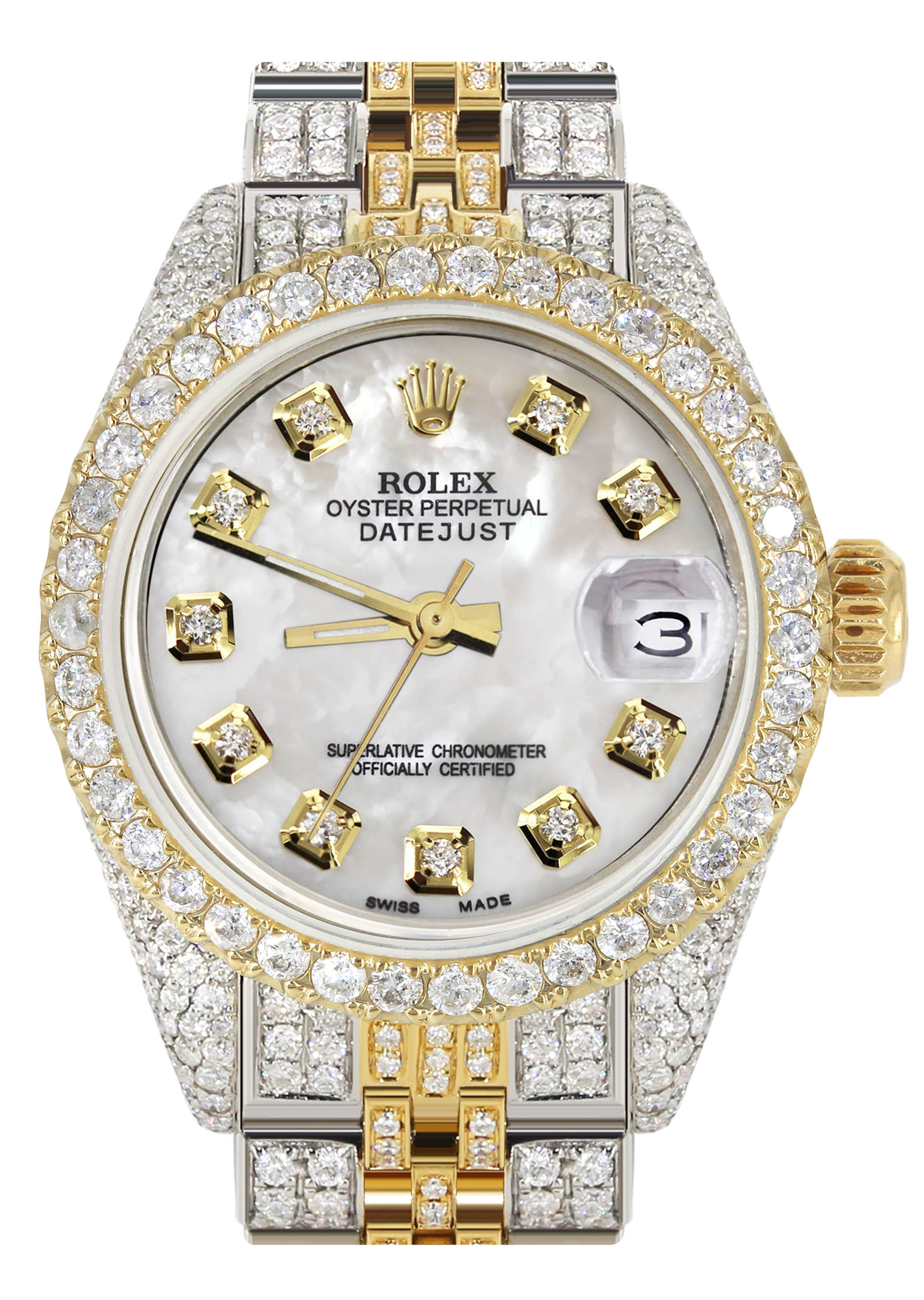 Womens Diamond Gold Rolex Watch | 26Mm | Mother Of Pearl Dial | Jubile ...