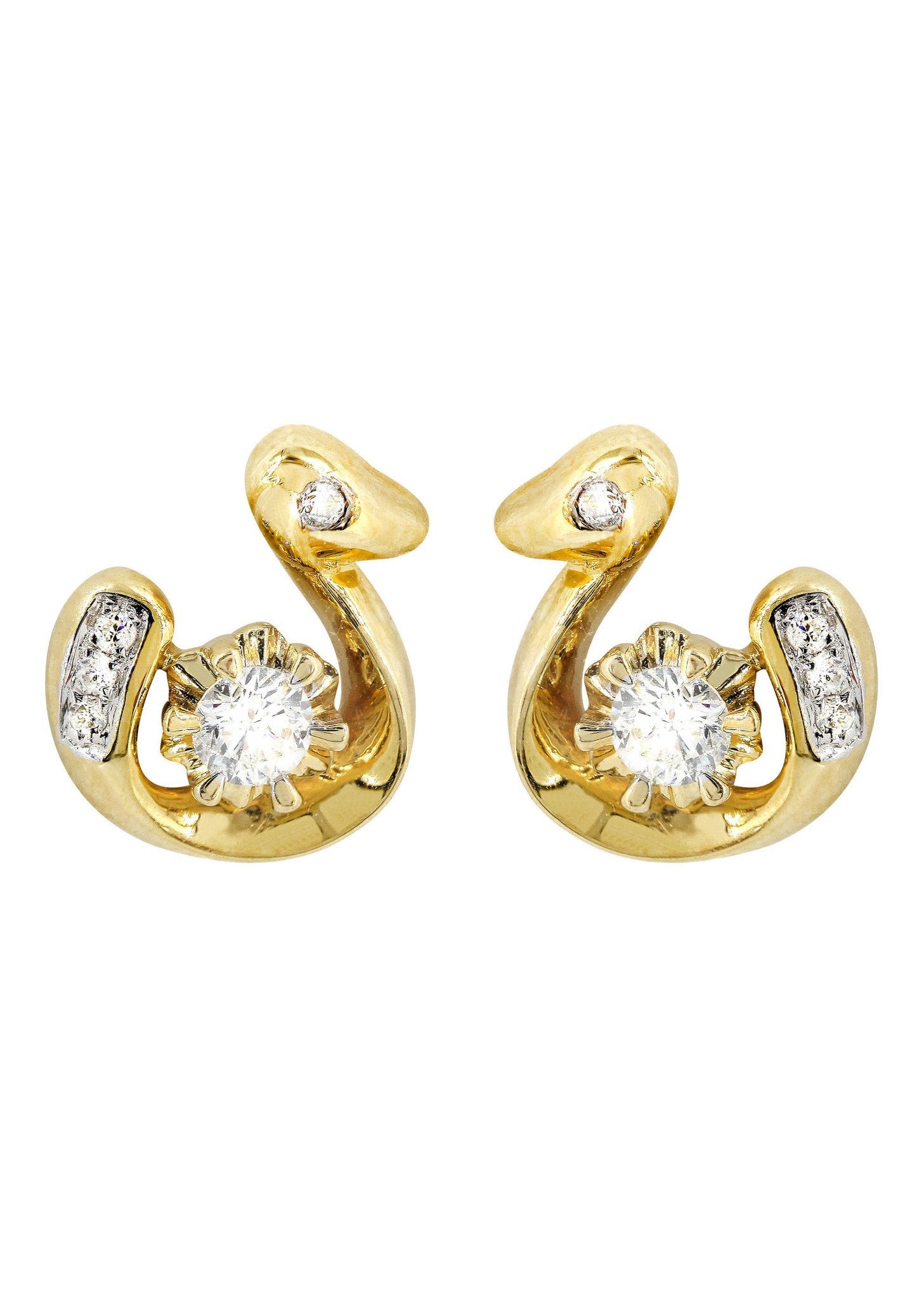 Swan Diamond Stud Earrings For Men | 14K Yellow Gold | 0.3 ...