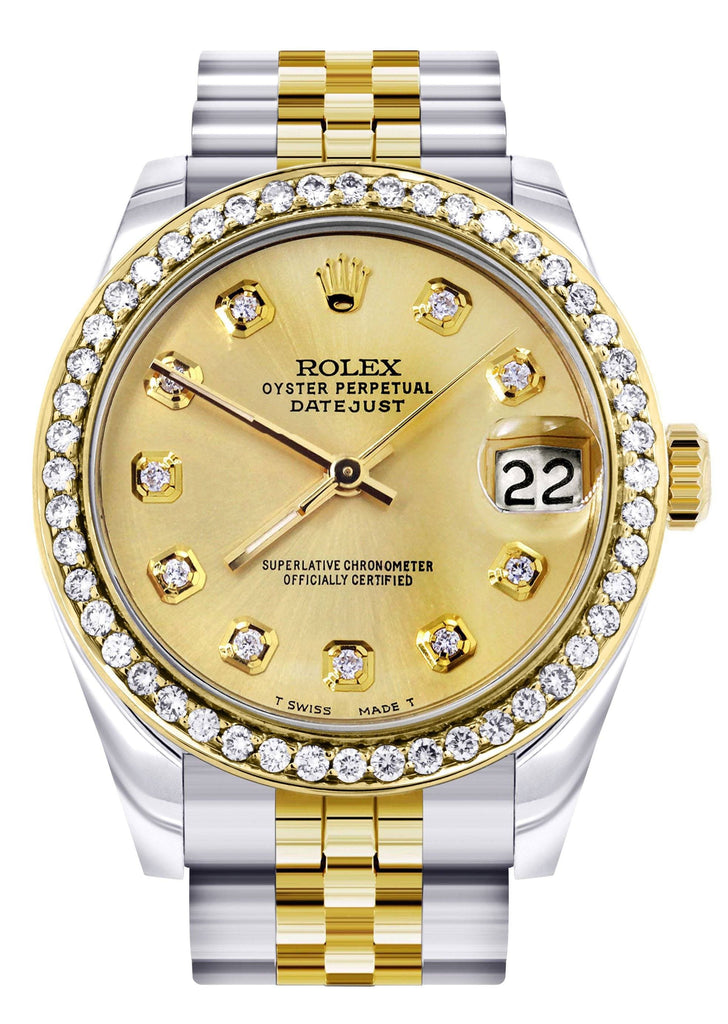 Diamond Gold Rolex Watch | Diamond Bezel | 31MM | Gold Diamond Dial ...