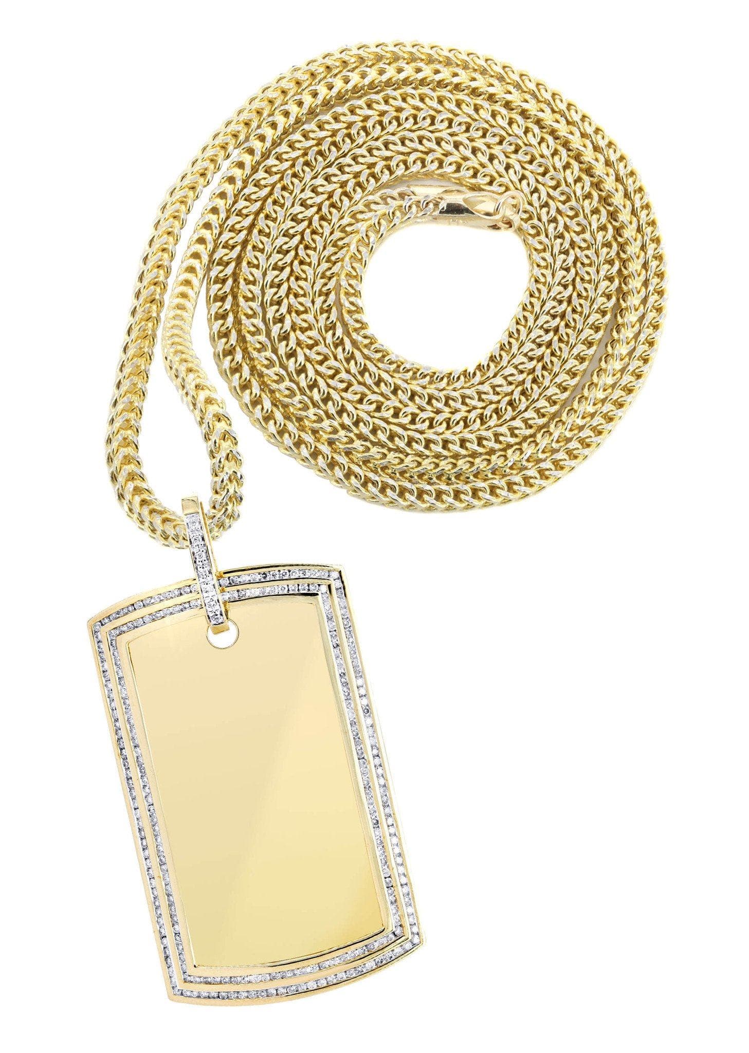 10K Yellow Gold Dog Tag Diamond Pendant & Franco Chain | 2.42 Carats ...