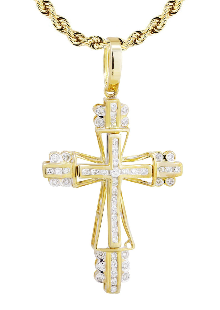 10K Yellow Gold Cross Pendant & Rope Chain | 0.62 Carats – FrostNYC