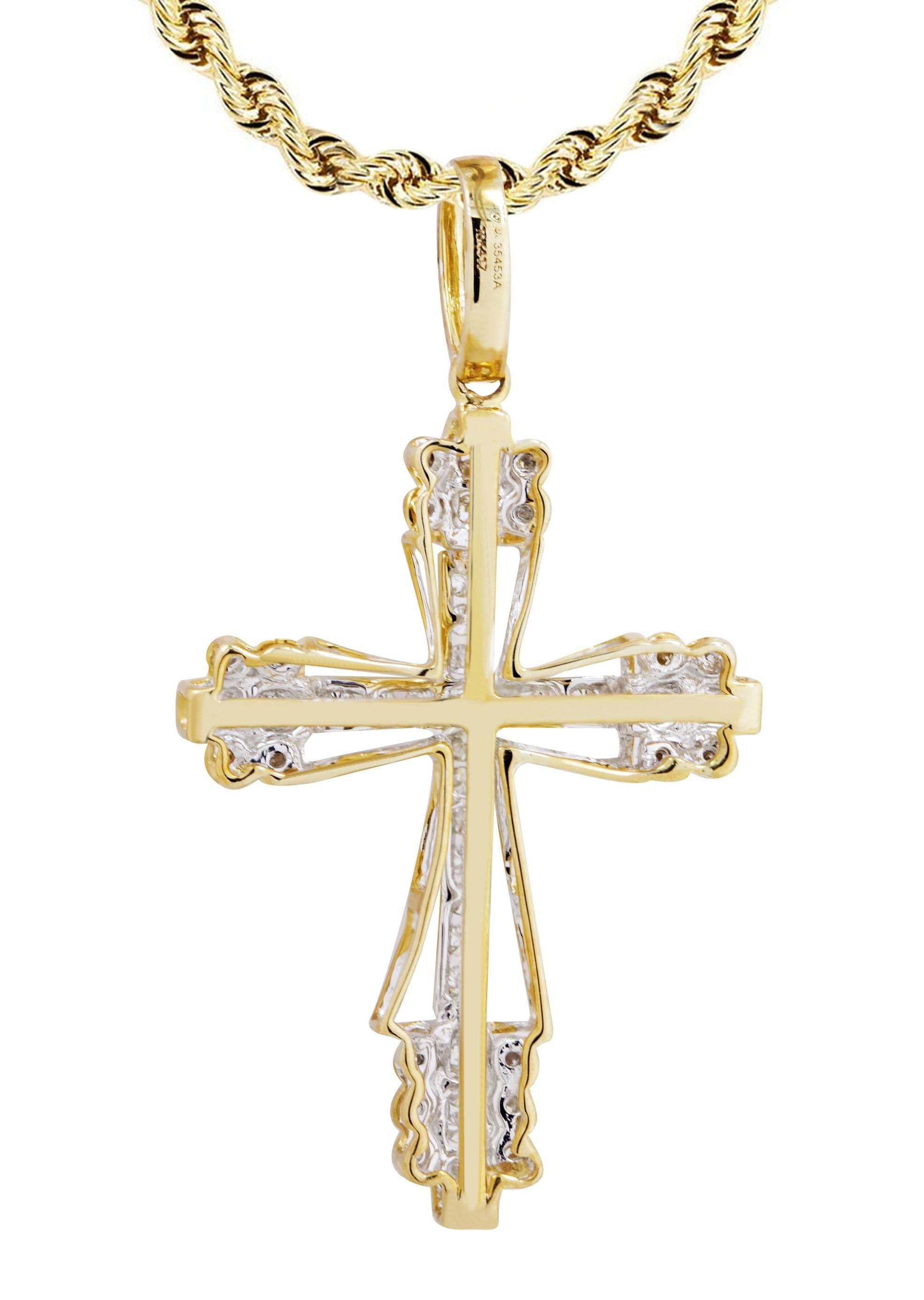 10K Yellow Gold Cross Pendant & Rope Chain | 0.62 Carats – FrostNYC