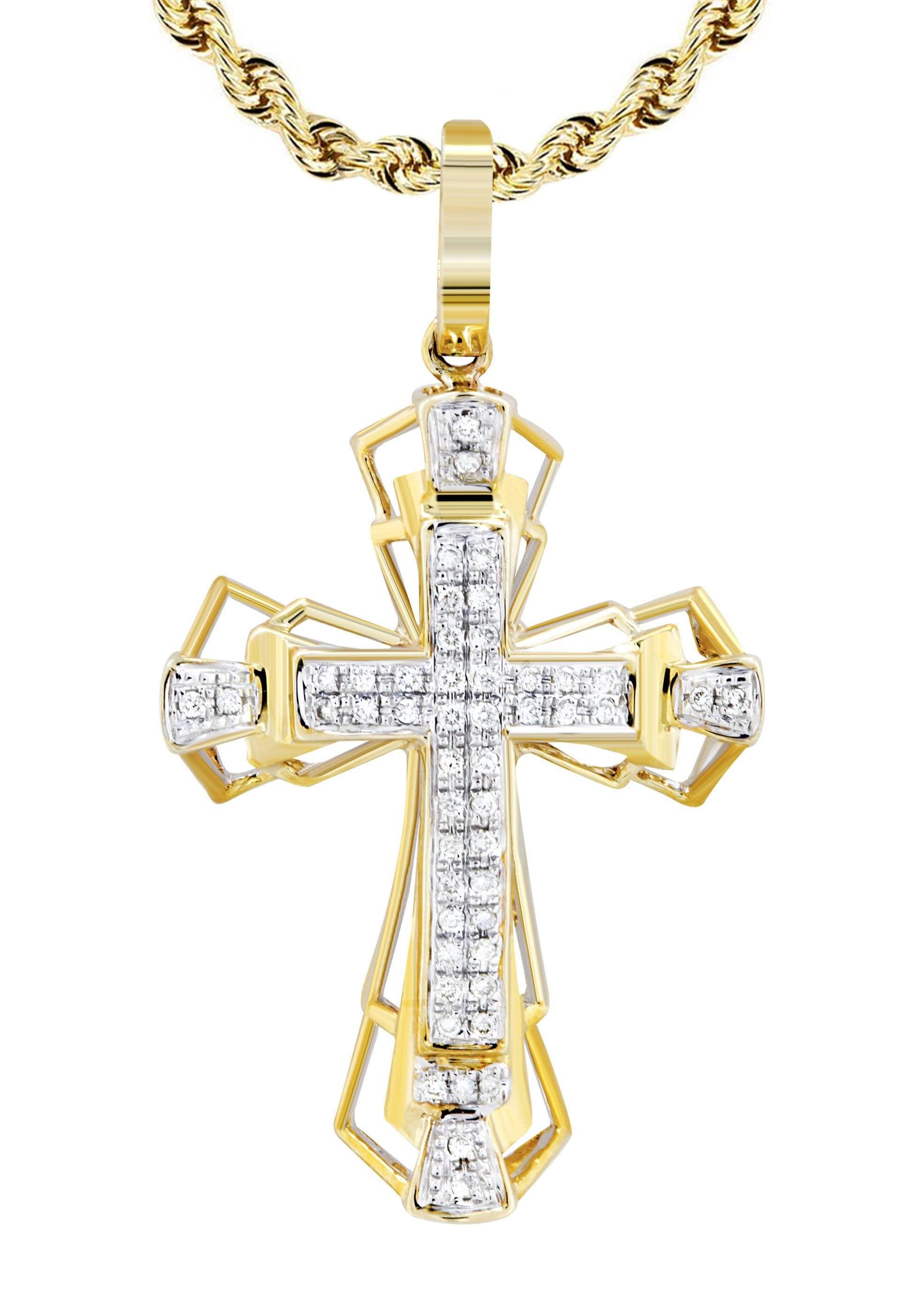 10K Yellow Gold Cross Pendant & Rope Chain | 0.26 Carats – FrostNYC