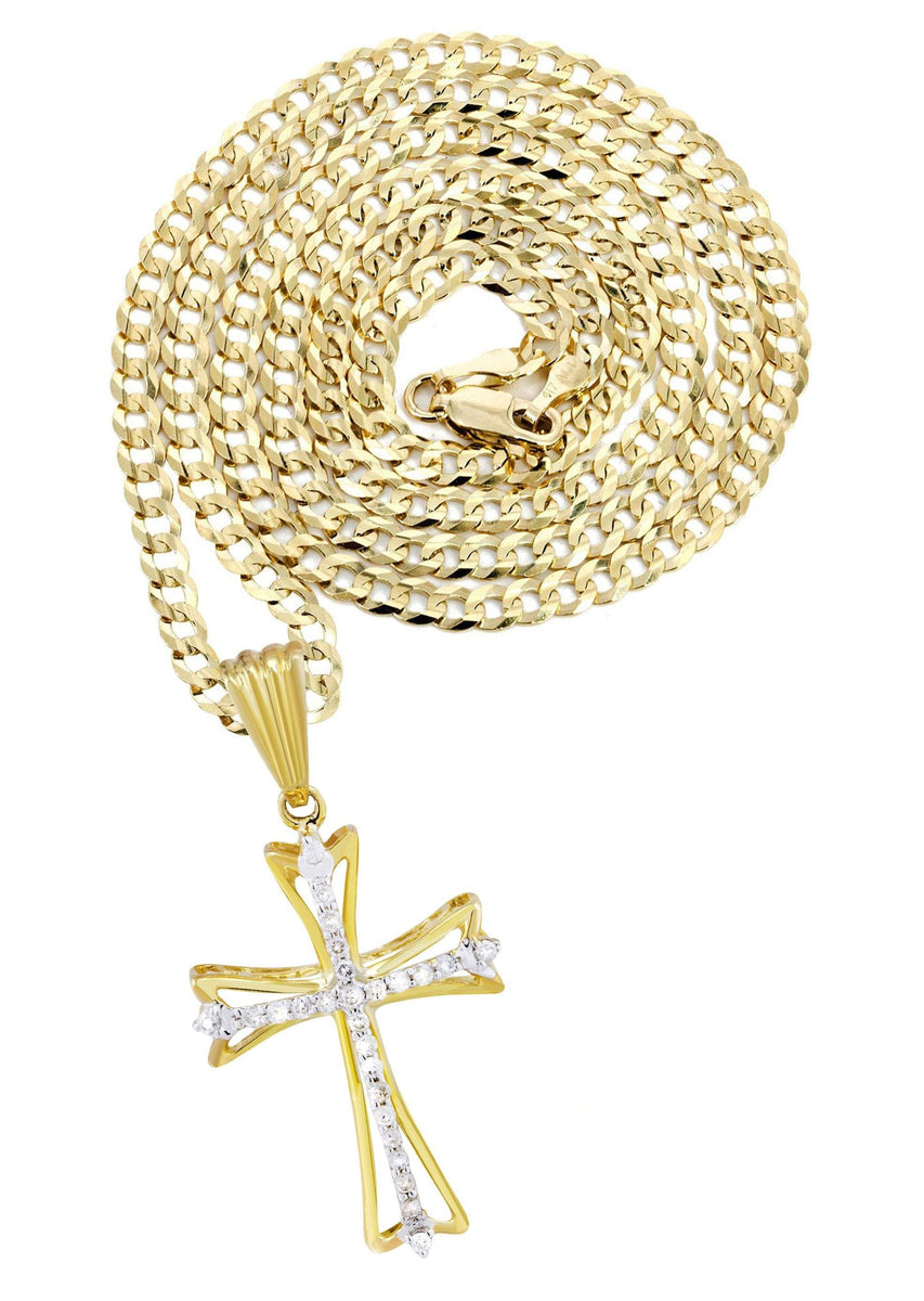 10K Yellow Gold Cross Pendant & Cuban Chain | 0.21 Carats – FrostNYC