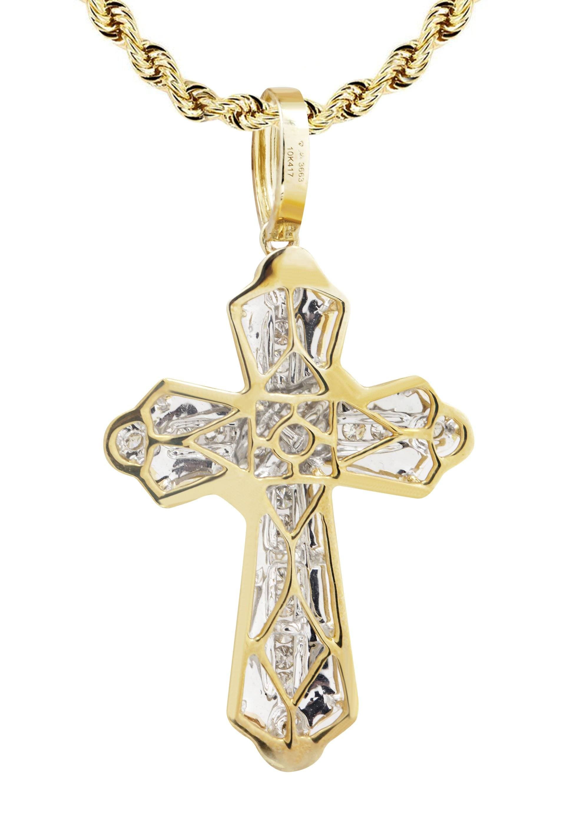 10K Yellow Gold Cross Pendant & Rope Chain | 0.57 Carats – FrostNYC