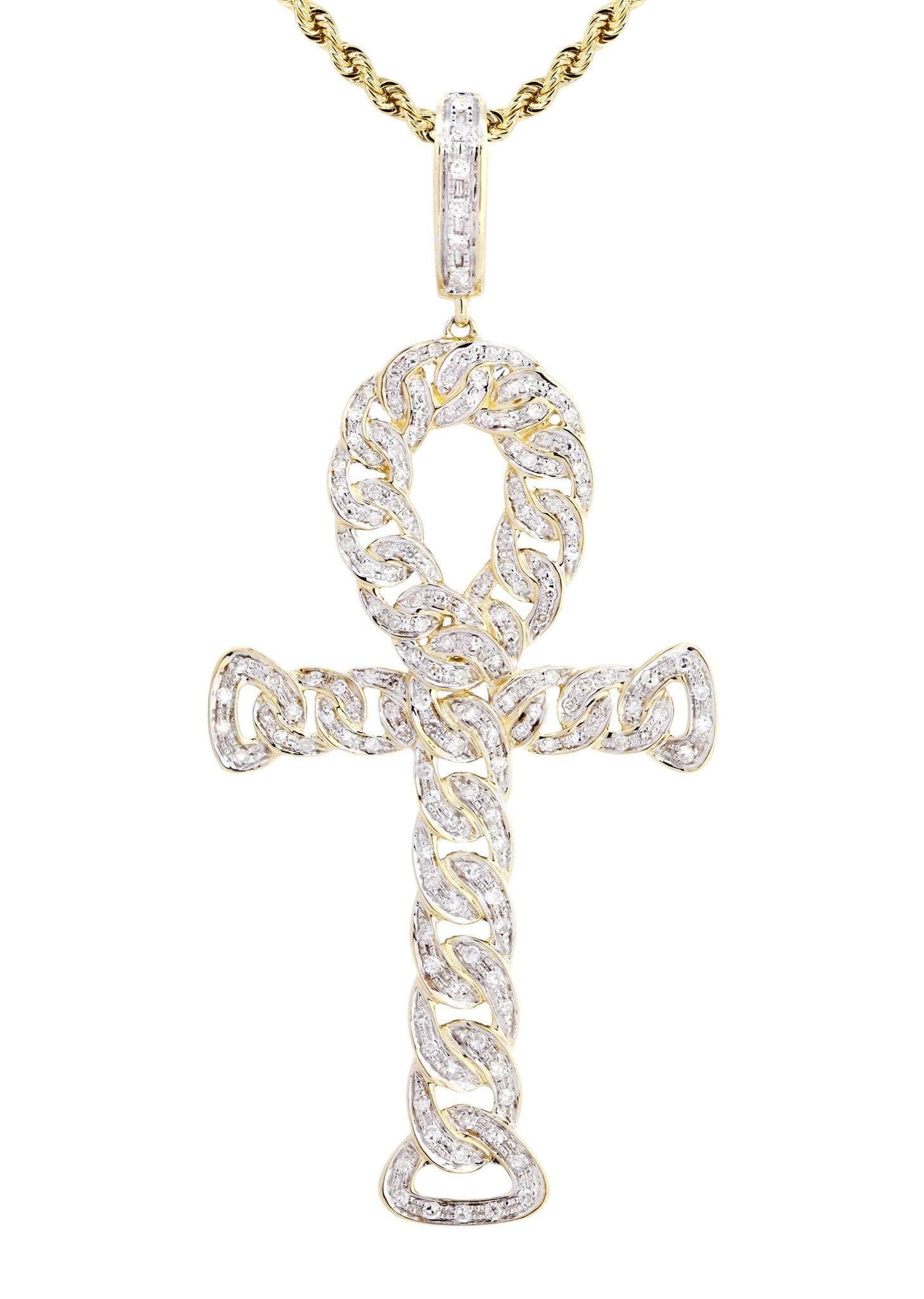 10K Yellow Gold Ankh Diamond Pendant & Rope Chain | 0.79 Carats – FrostNYC