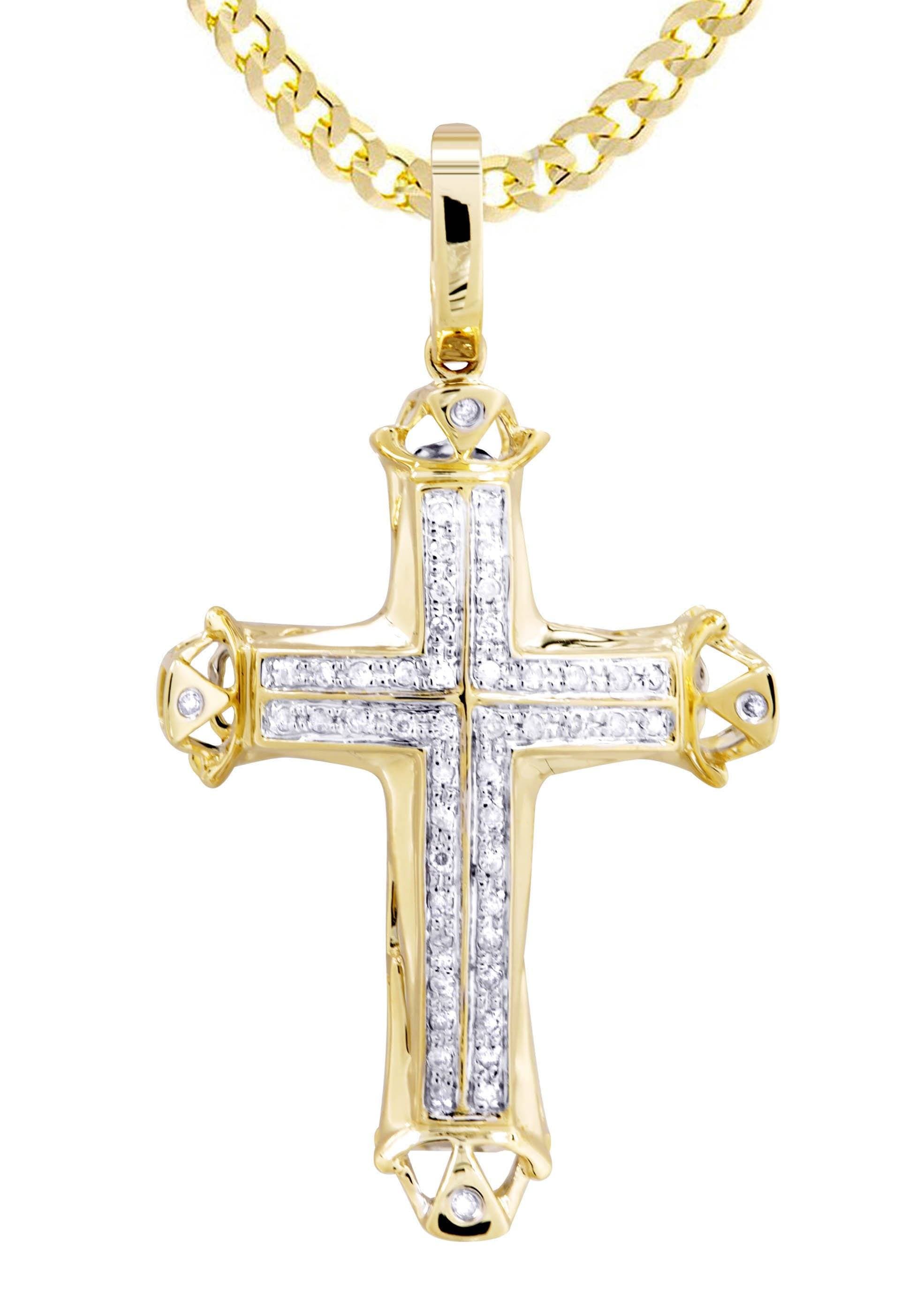 10K Yellow Gold Cross Pendant & Cuban Chain | 0.21 Carats – FrostNYC