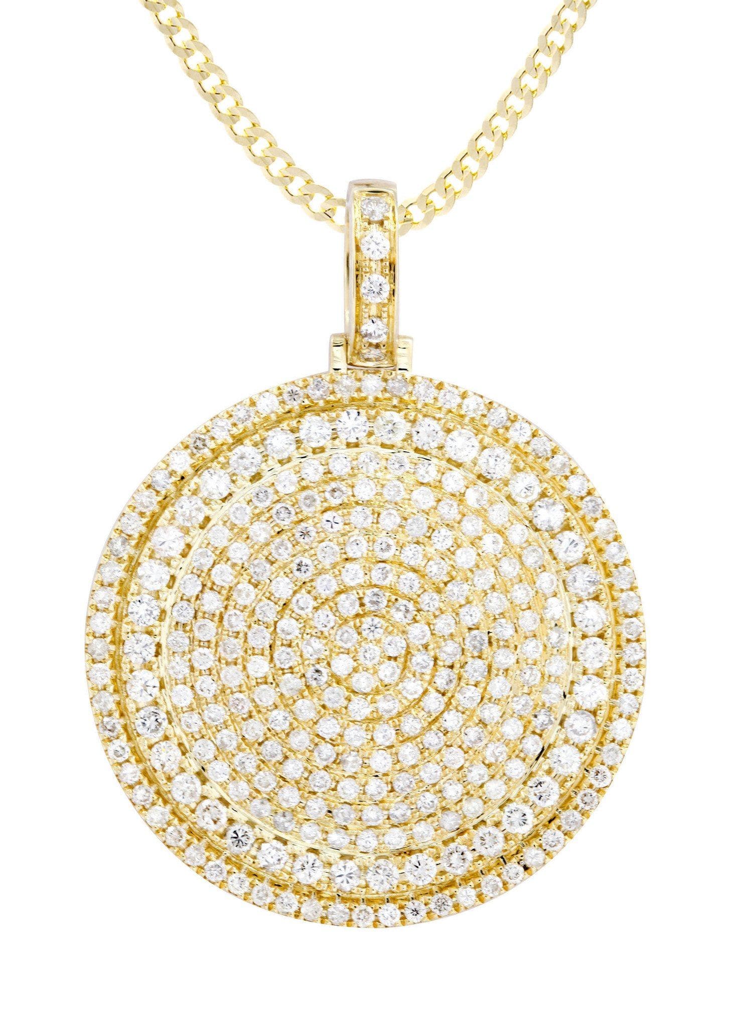 10K Yellow Gold Circle Diamond Pendant & Cuban Chain | 6 Carats – FrostNYC