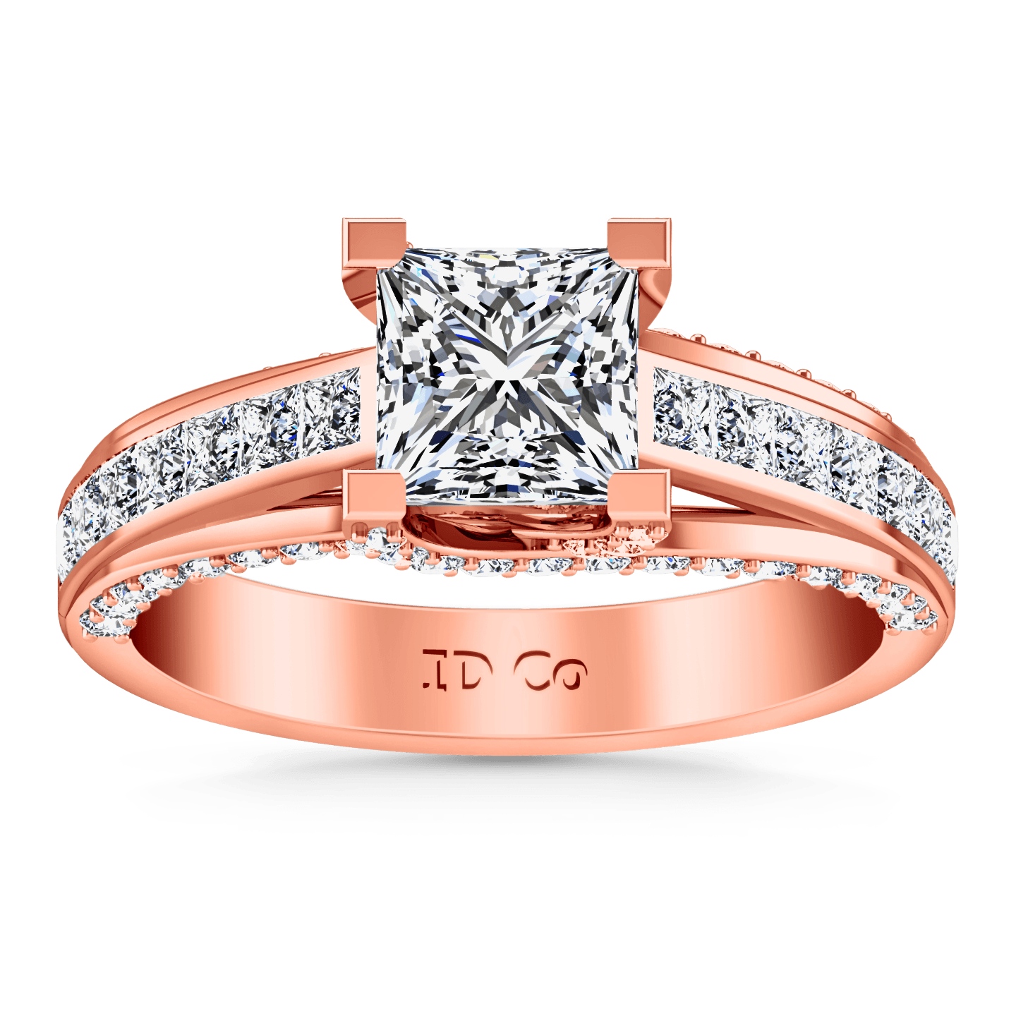 Pave Diamond Princess Cut Engagement Ring Isabella 14K Rose Gold – FrostNYC