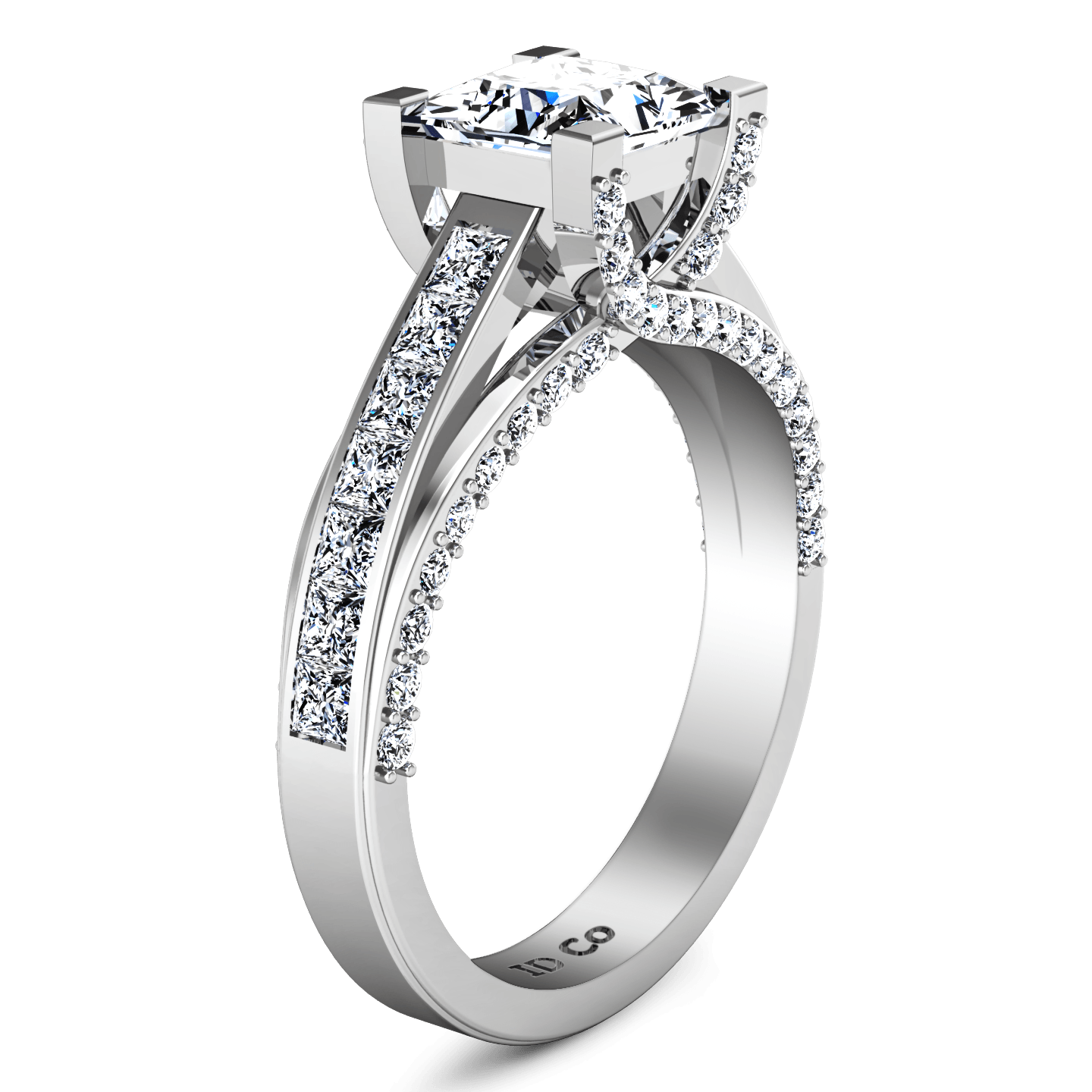  Pave  Princess  Cut  Diamond Engagement  Ring  Isabella 14K 