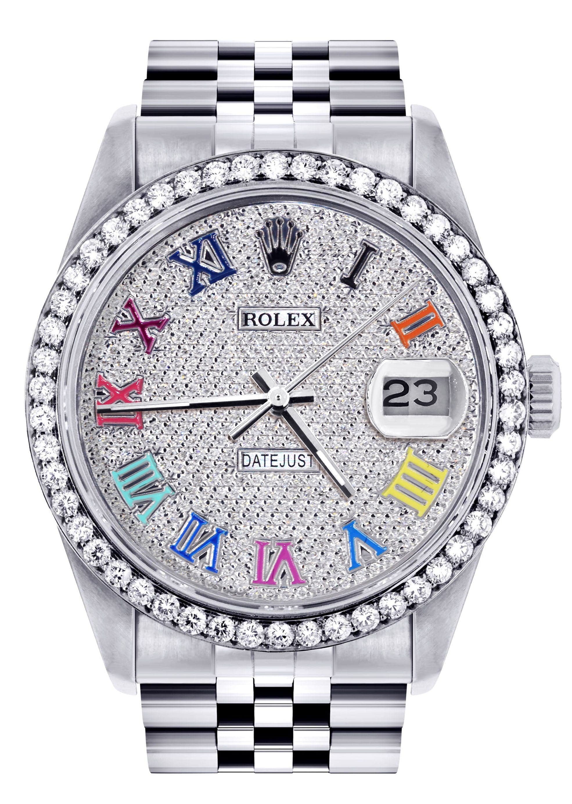 Diamond Mens Rolex Datejust Watch 16200 | 36MM | Full Diamond Color Ro ...