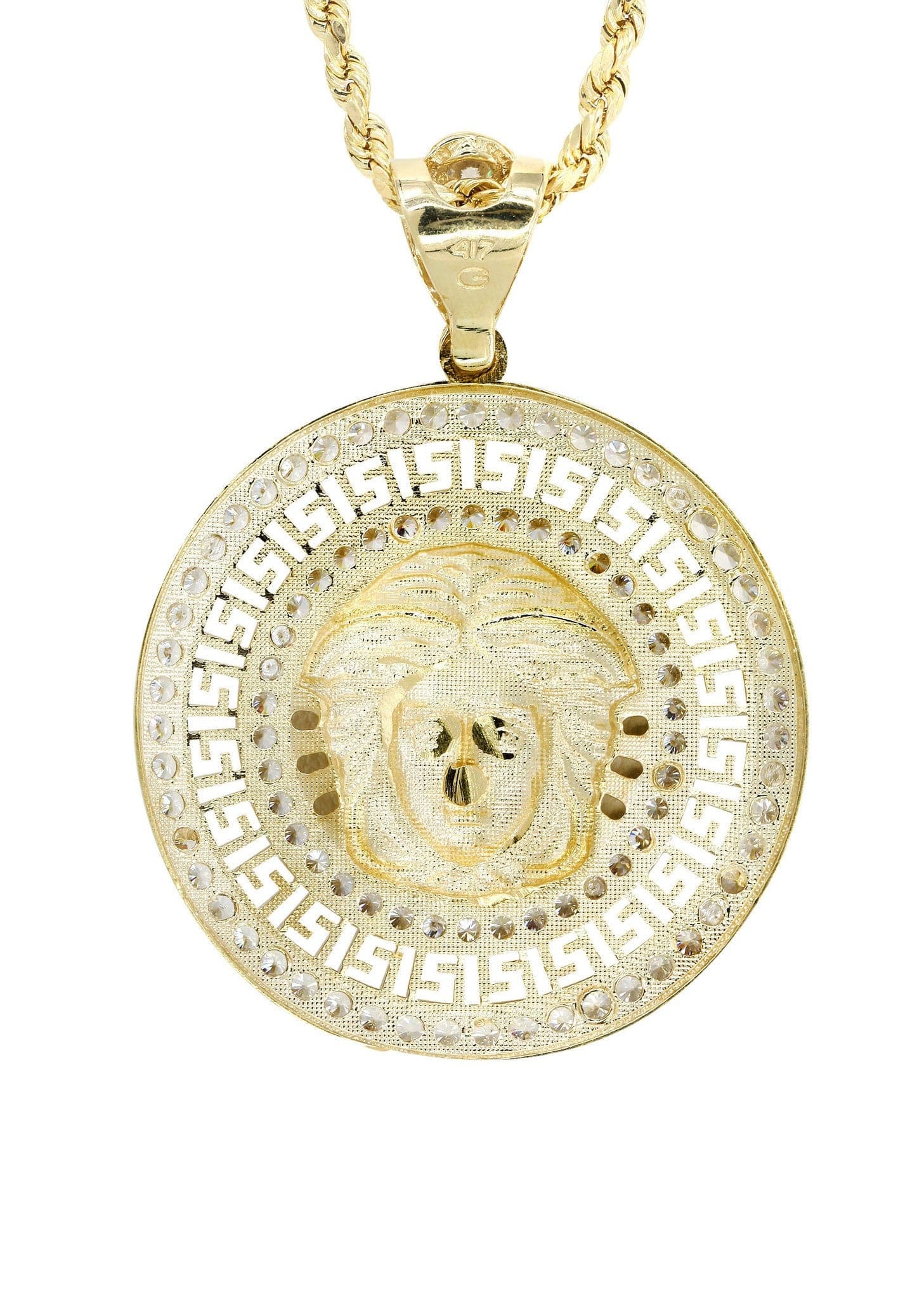 10K Yellow Gold Rope Chain & Versace Style Pendant | Appx. 14.4 Grams ...