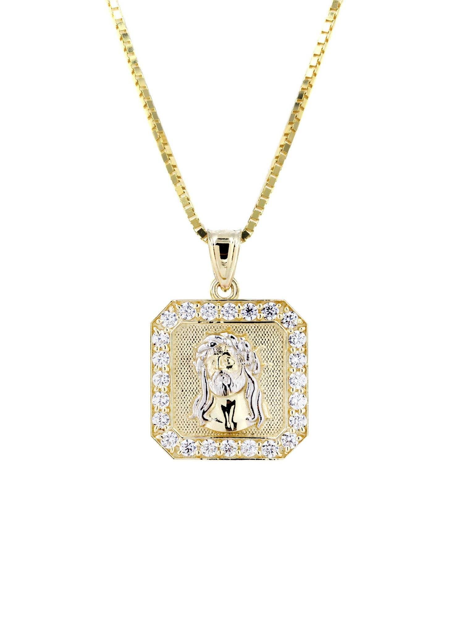 10K Yellow Gold Box Chain & Jesus Piece Chain | Appx. 7.1 Grams – FrostNYC