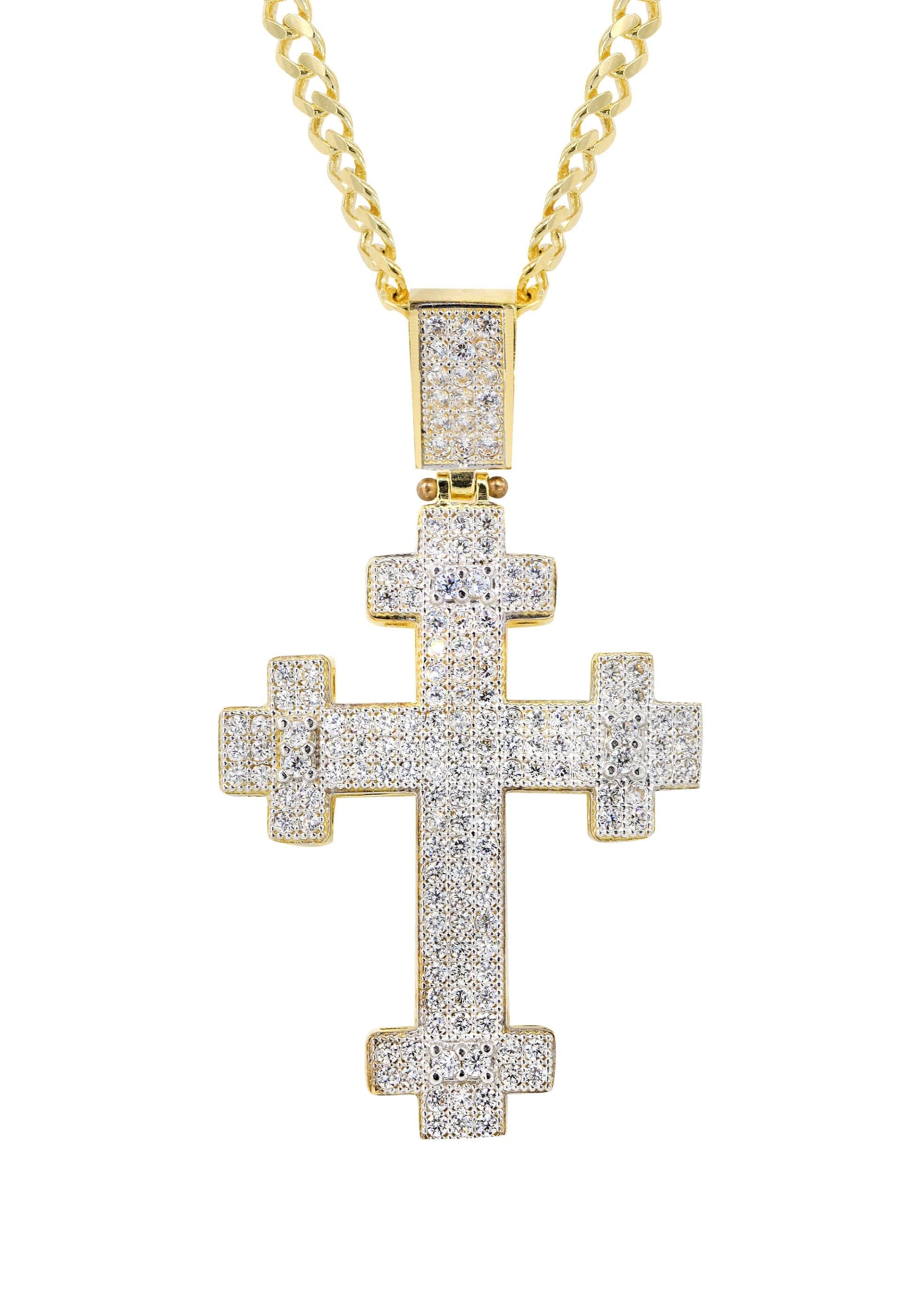 10K Yellow Gold Cuban Chain & Cz Gold Cross Necklace | Appx. 16.8 Gram ...
