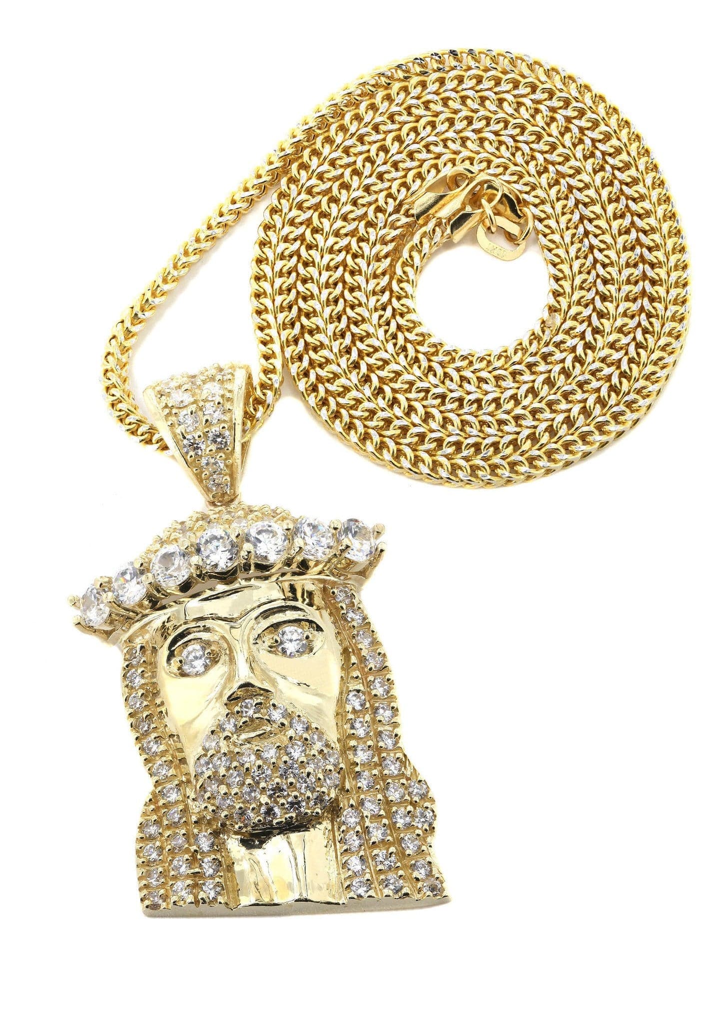 10K Yellow Gold Franco Chain & Cz Jesus Piece Chain / Appx. 23.2 Grams