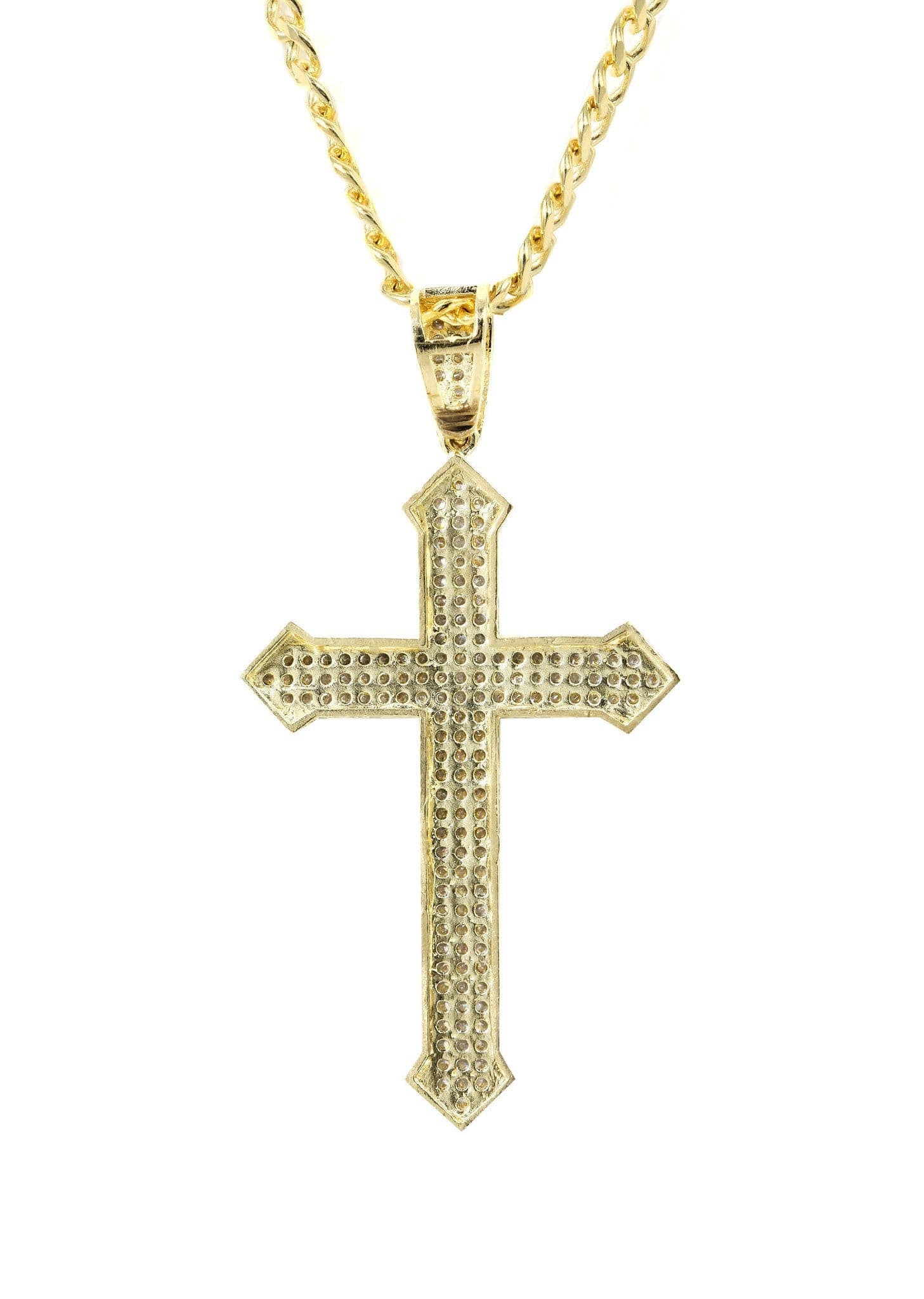 10K Yellow Gold Cuban Chain & Cz Gold Cross Necklace | Appx. 22.2 Gram ...