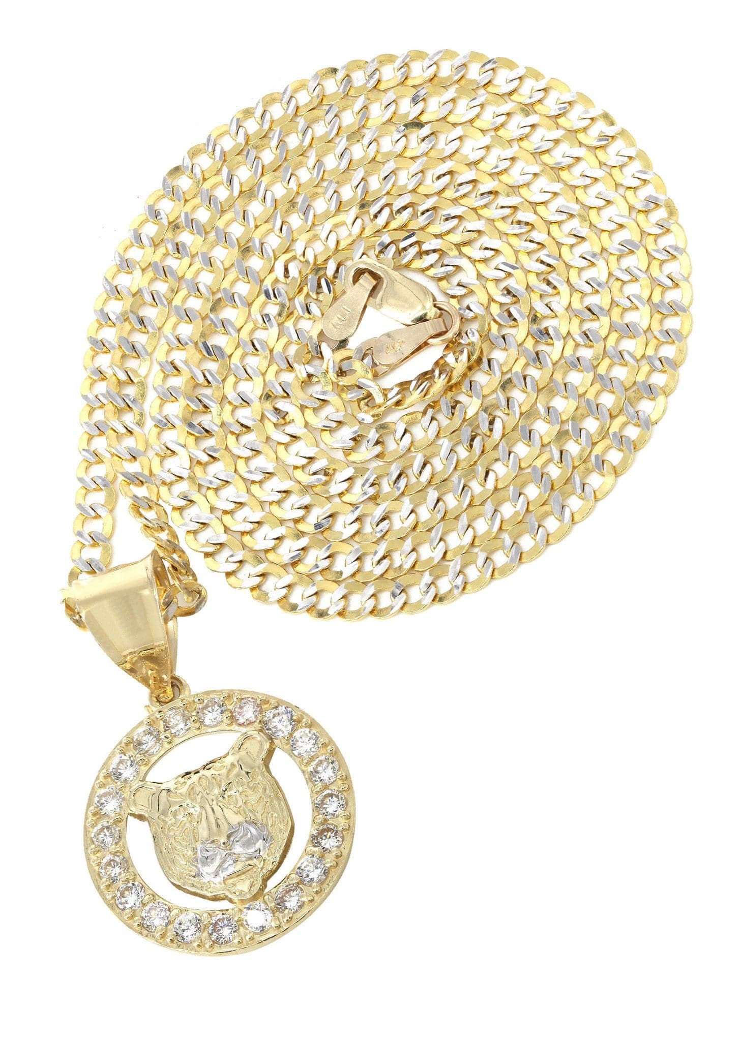 10K Yellow Gold Pave Cuban & Cz Bear Pendant / Appx. 9.4 Grams