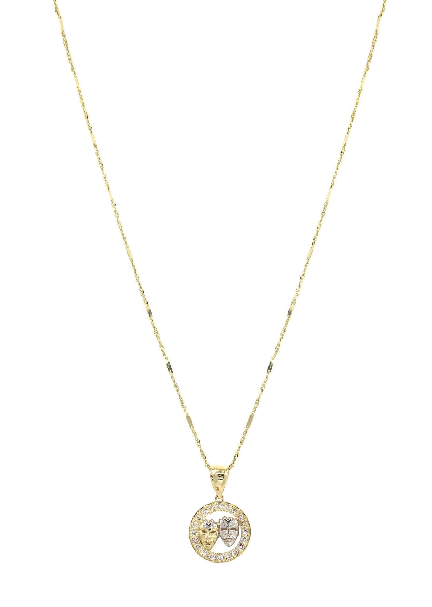 10K Yellow Gold Fancy Link Chain & Theater Pendant | Appx. 5.8 Grams ...