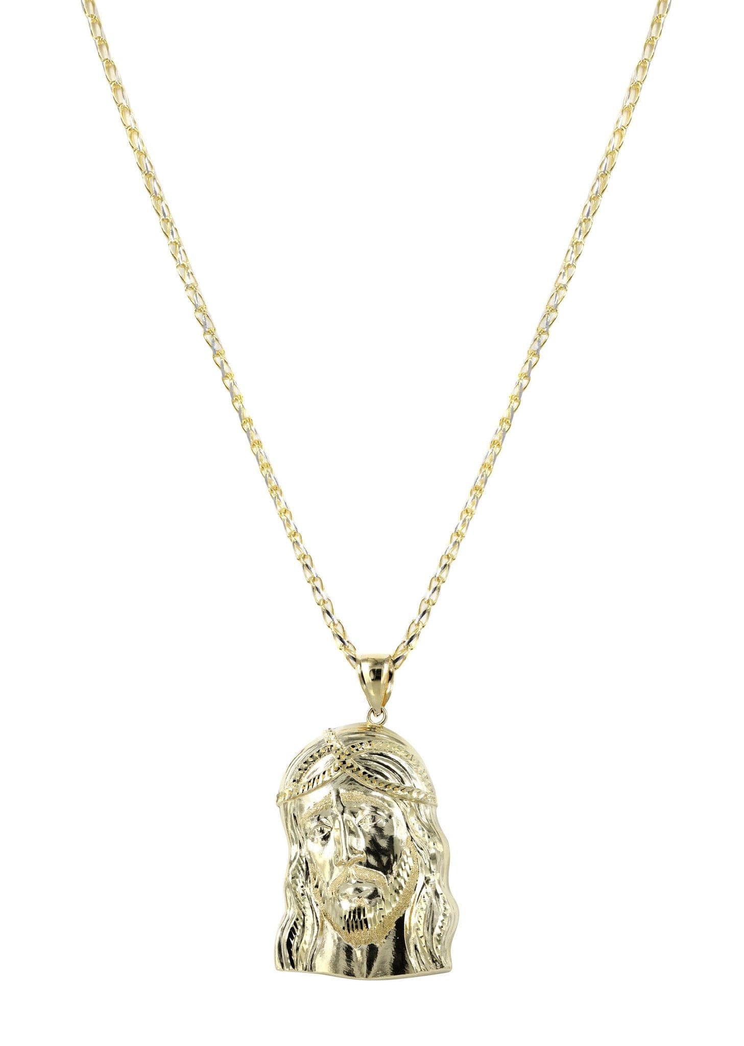 10K Yellow Gold Fancy Link Chain & Jesus Piece Chain | Appx. 15.2 Gram ...