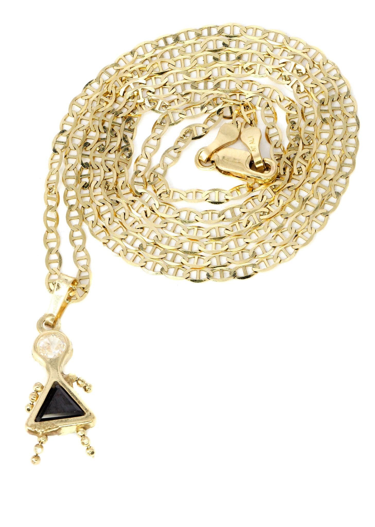 10K Yellow Gold Mariner Chain & Cz Children Pendant / Appx. 3.2 Grams