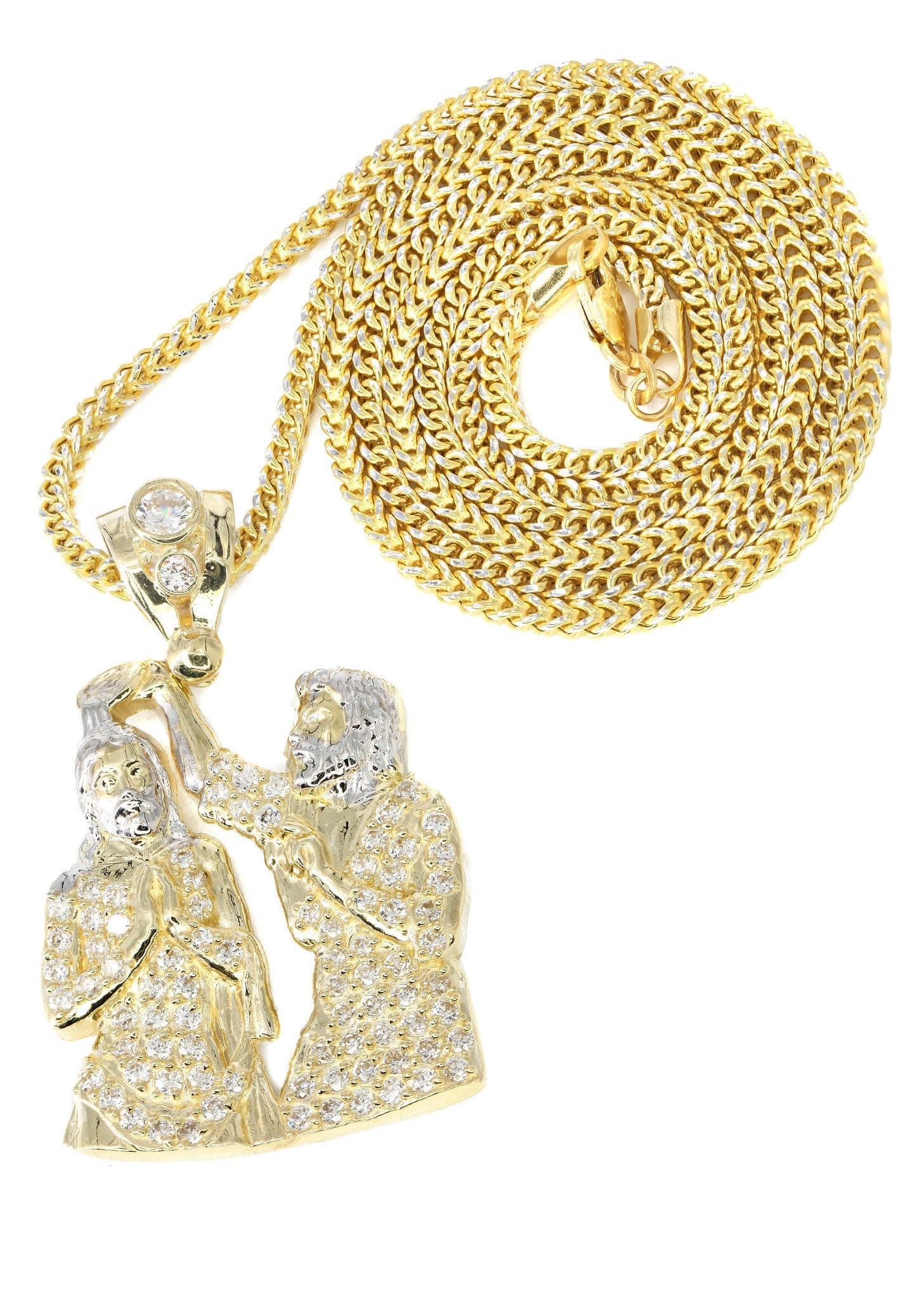 10K Yellow Gold Franco Chain & Cz Jesus Piece Chain / Appx. 15.3 Grams