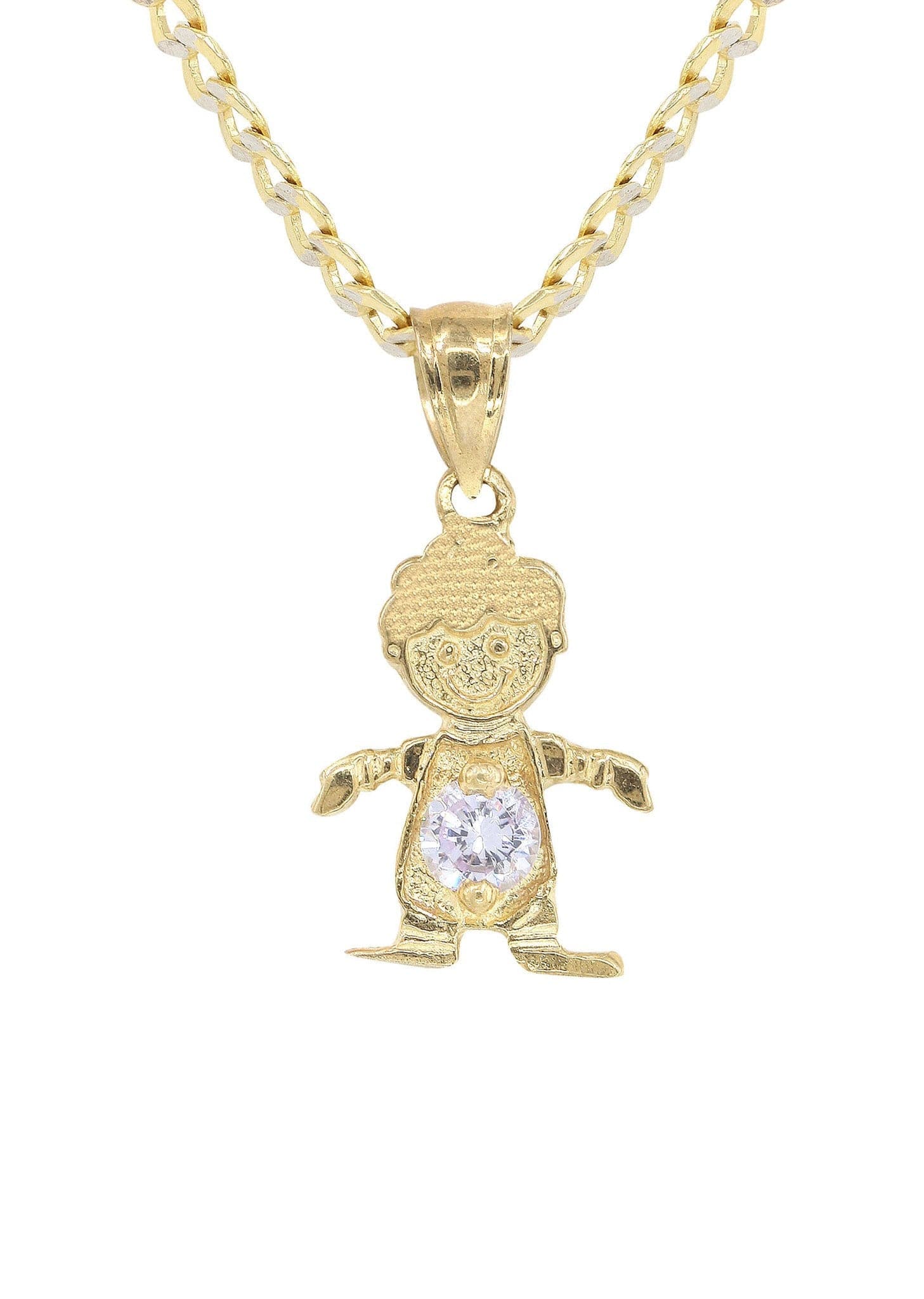 10K Yellow Gold Pave Cuban Chain & Cz Children Pendant | Appx. 7.4 Gra ...