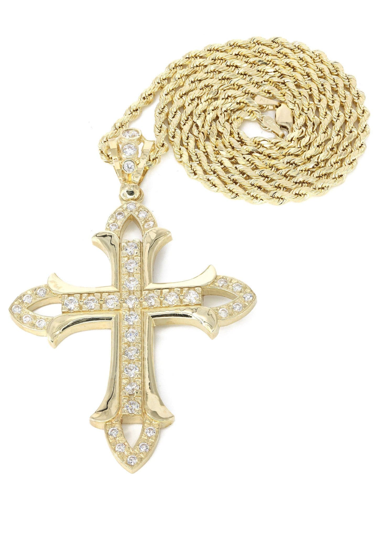 10K Yellow Gold Rope Chain & Cz Gold Cross Necklace | Appx ...