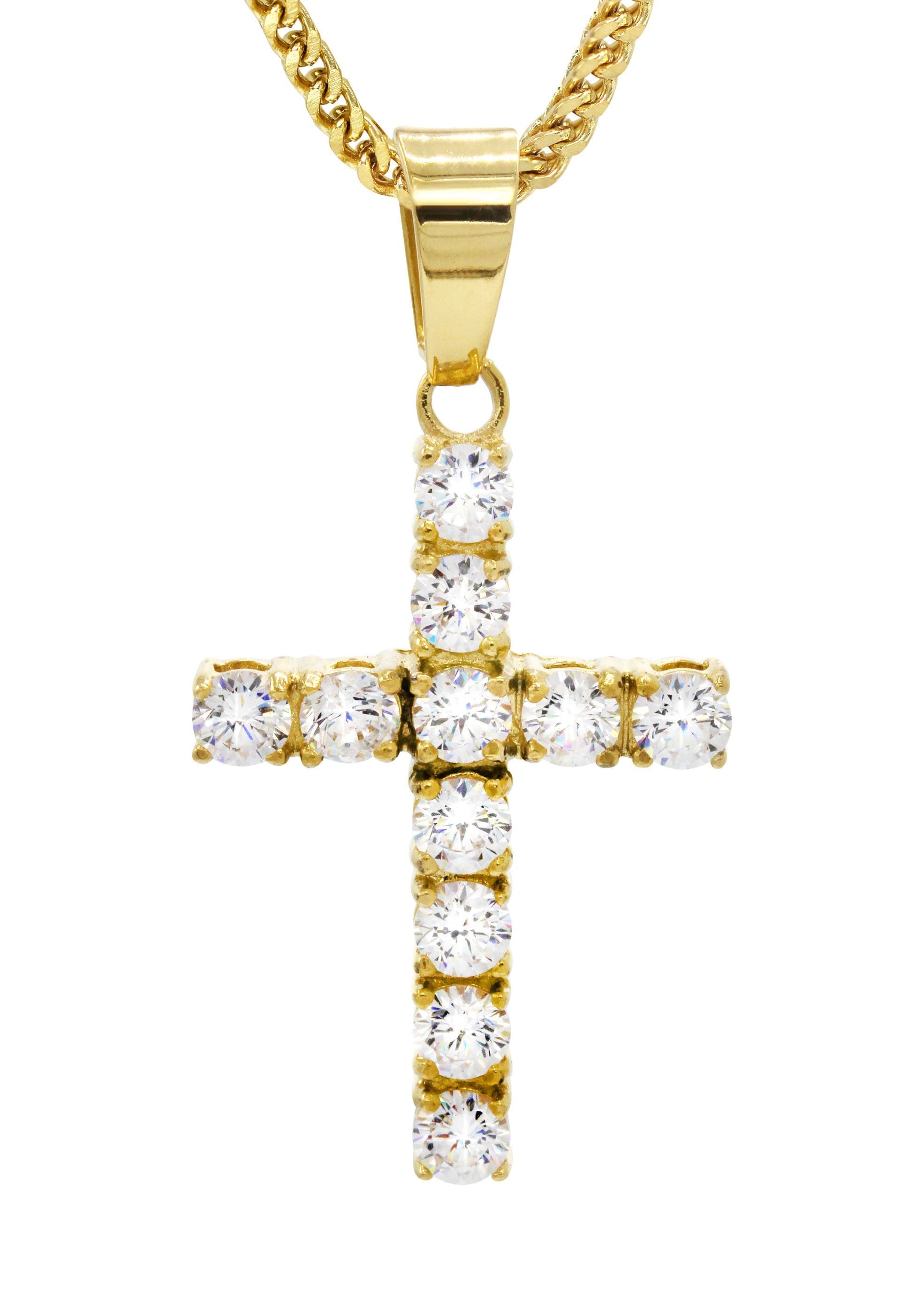 Mens Gold Plated Franco Chain & Cross Pendant | Appx. 12.4 Grams – FrostNYC