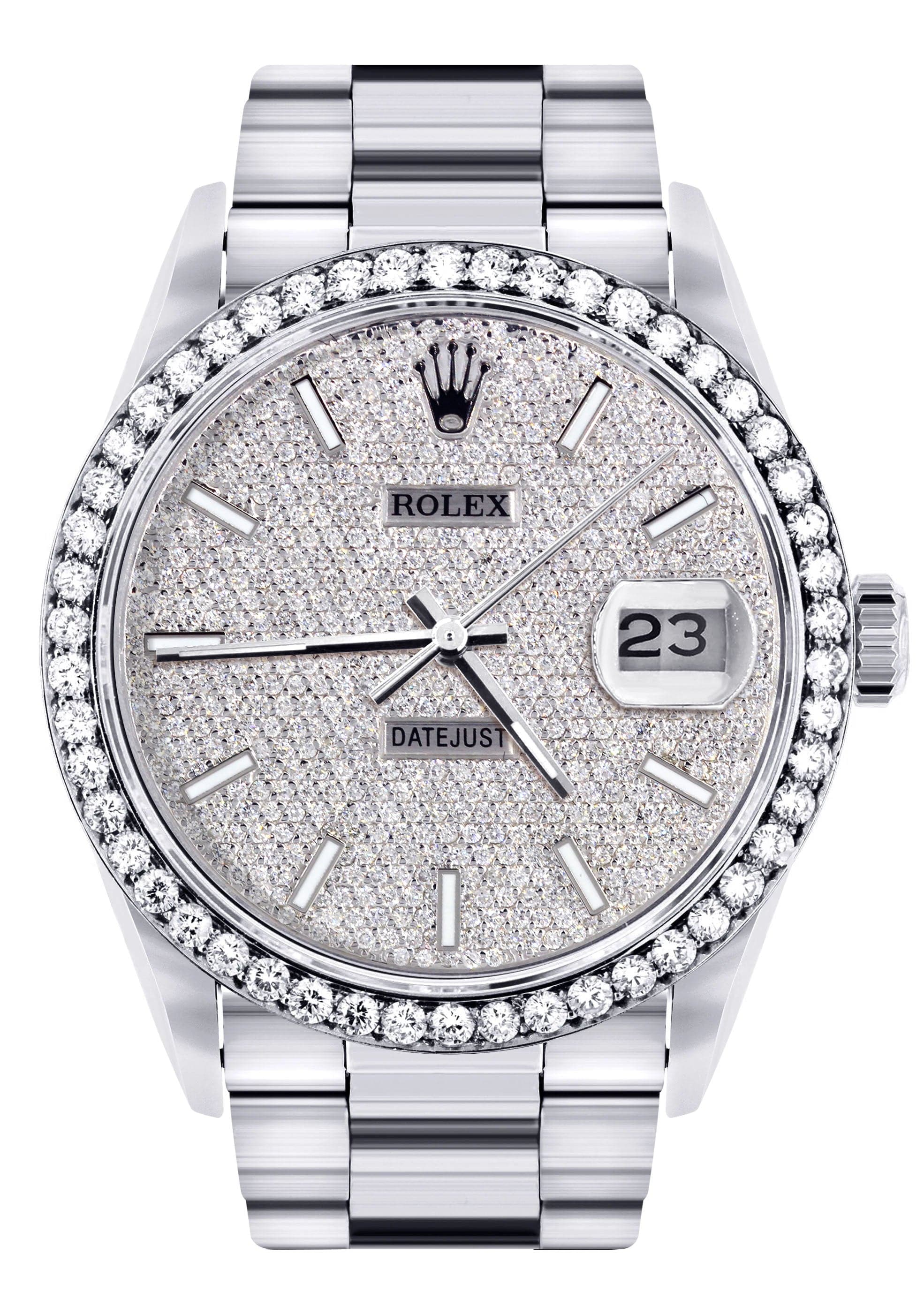Diamond Mens Rolex Datejust Watch 16200 | 36MM | Full Diamond Dial | O ...